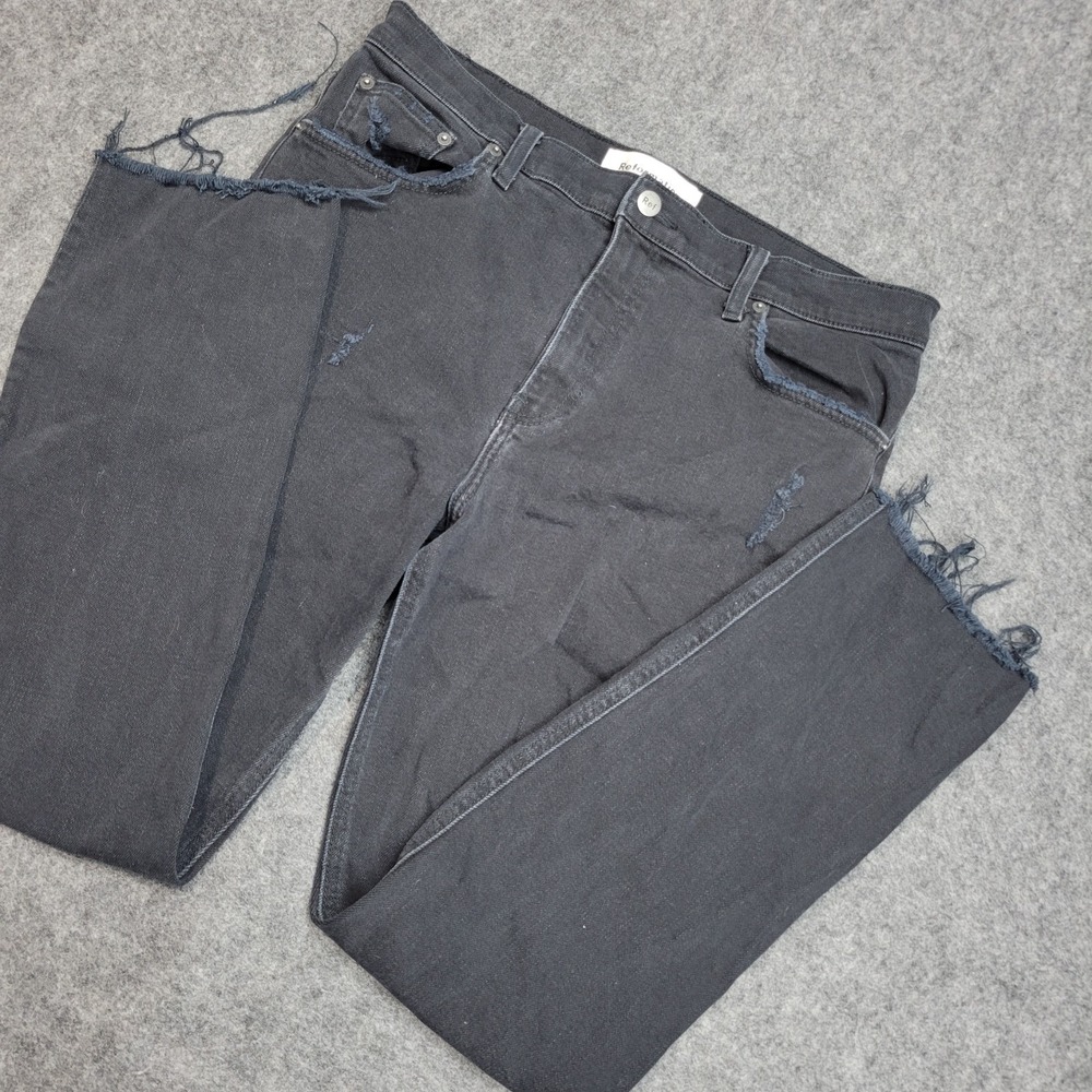 Reformation Camille Jeans Womens 31 Black Distressed Streetwear Frayed Hem Boho